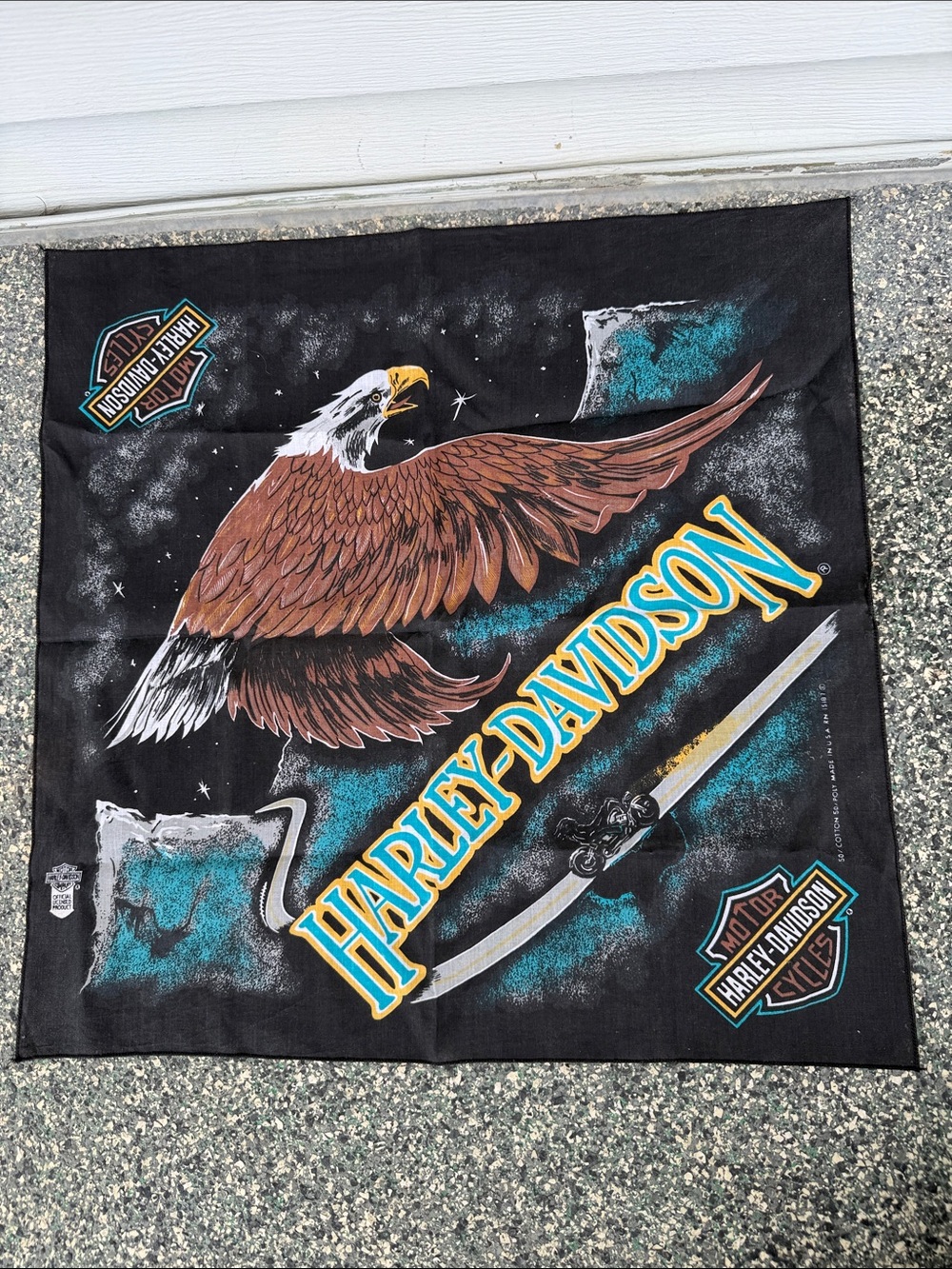 Harley-Davidson Black Bandana with Brown Eagle and Teal Highlights